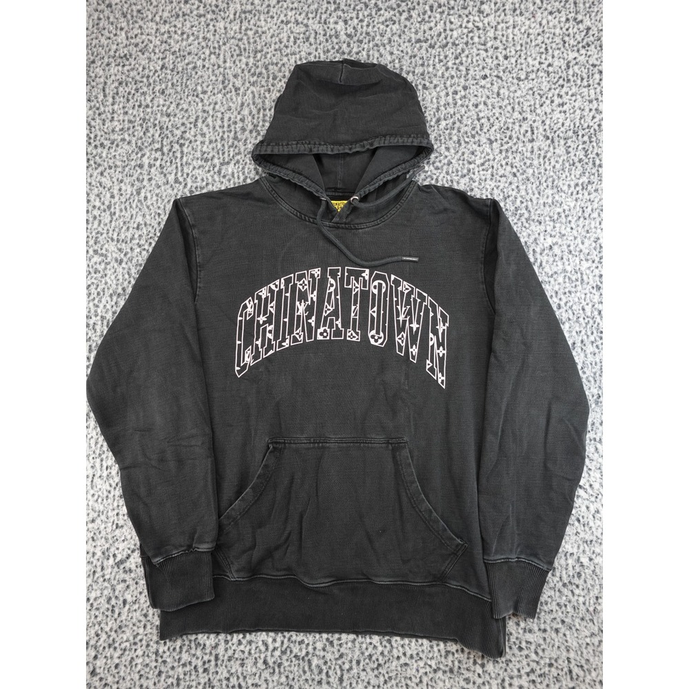 Chinatown Market Hoodie Mens L Black Monogram Logo Streetwear Washed